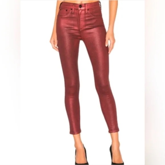 Rag & Bone Metallic Red High Rise Ankle Skinny Jeans Size 26 W15661769RDM USA - Picture 1 of 4